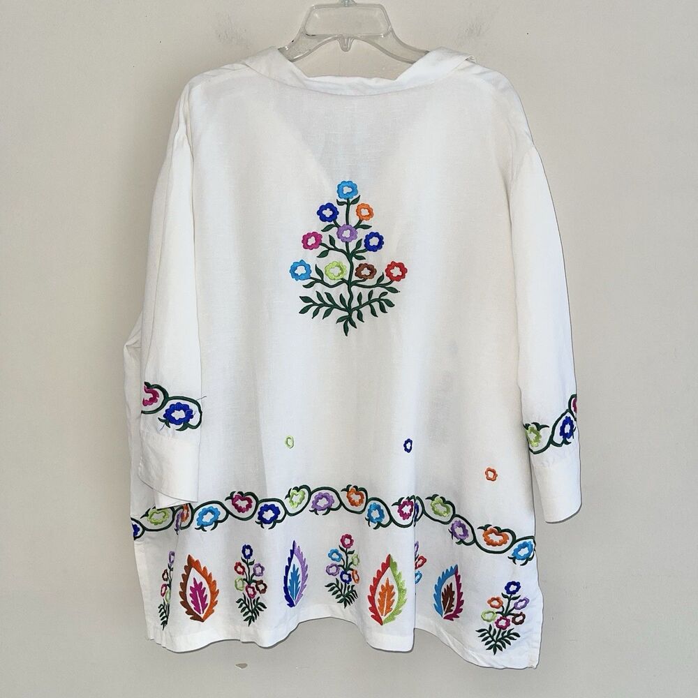 Louis Dell Olio Linen Shirt Top Plus Size 3X Colorful Embroidered Short Sleeves